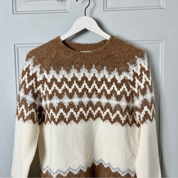 J Crew Wool Alpaca Blend Cozy Fair Isle Pull Over Sweater Brown Brushed Yarn XS - Picture 2 of 6